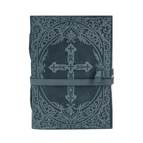 LEATHER VILLAGE Mens Prayer Journal Cross Embossed, Navy Blue 13x8. - color: Blue, size: 13 inches X 8 inches