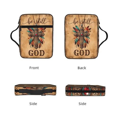 Southwest Feather Cross Bible Cover Case with Handle and Zippered Pocket - color: Southwest Feather Cross