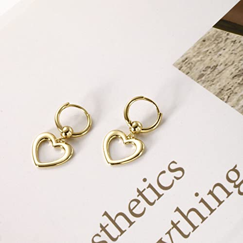 DAILY VIBES Cute Gold Mini Dangle Huggie Hoop Earrings for Women Trendy - color: Hollow Heart B