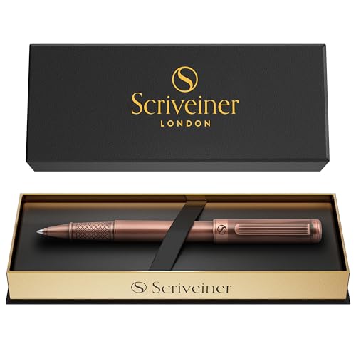 Scriveiner Copper Rollerball Pen - Stunning Luxury Pen, Schmidt Ink Refill, Best Roller Ball Gift Set for Men & Women, Professional, Executive Office, Nice Pens - color: 24. Copper