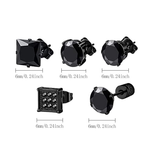 NEWITIN 15 Pairs Stainless Steel Earrings for Men Studs Hoops Earrings Set - color: Black Gold Silver Clear