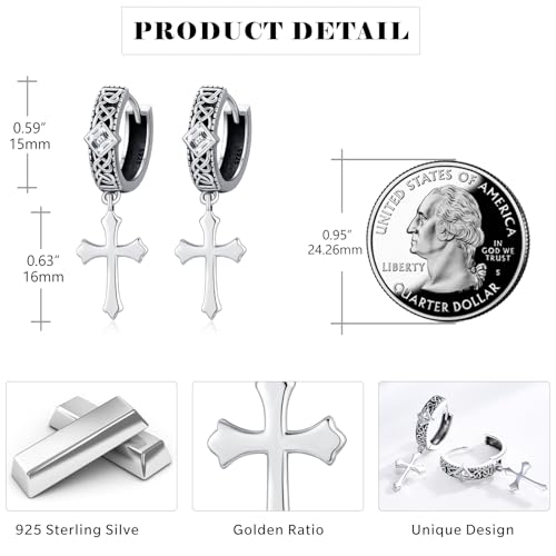 Cross Earrings 925 Sterling Silver Cross Dangle Earrings Christianity Jewelry Gift for Men Women - style: Celtic Knot-Silver