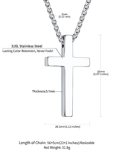 ChainsHouse Cross Necklace for Men, Black/18K Gold Plated/Stainless Steel Christian Jewelry Cross Pendant Necklace for Men, with Gift Box - color: c: Plain Cross-Steel