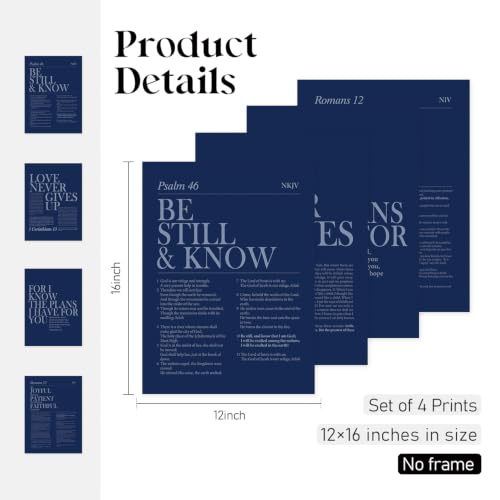 Locomiss Christian Wall Art Decor, Navy Blue Modern Bible Verse Prints - color: Navy Blue, size: 12x16 Inches