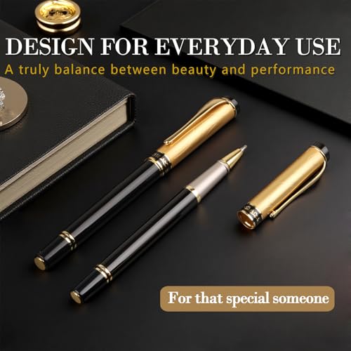 Luxury Gel Ballpoint Pens,Personalized Black Ink Pen Set with 2 Pcs Extras Replaceable Metal Refills, Ultra-Smooth Writing Experience, Perfect for Gifts,Business,Office - style: Glod Black