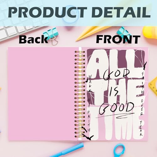 Yhtrg Pink Christian Spiral Notebooks, God Is Good All the Time Bible Journal Notebook, Bible Jesus Notebook for Note Taking, Christian Gifts for Women Men, 5.5x8.3 Inch - color: god4