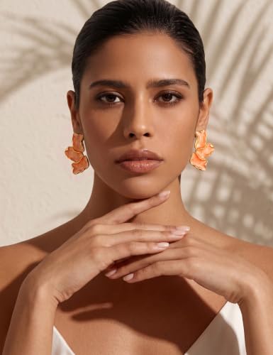 S925 Sterling Silver Flower Statement Earrings For Women Trendy - color: orange