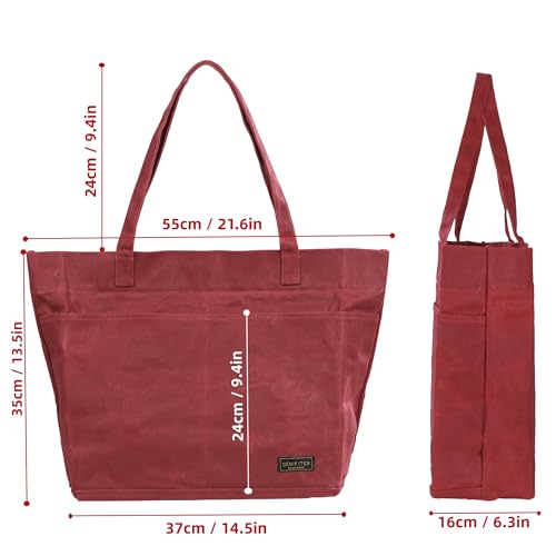 Heavy-Duty 16 oz. Waxed Canvas Zipper Tool Bag with Pockets and Carry Handle - Suitable for Groceries and General - color: Red