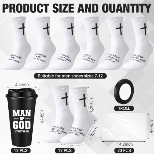 12 Sets Christian Gifts for Men Man of God Cups Socks,Black, White - color: Black/White