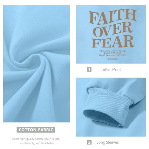 Fkatuzi Boys Christian Faith Over Fear Hoodie Kids Jesus Sweatshirt Faith Verse Bible God Religious Graphic Hoodies Pullover - color: Light Blue, size: 11-12 Years