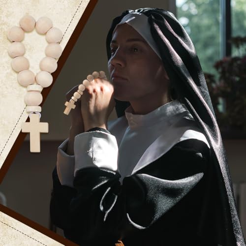 OLYCRAFT 36Pcs Wooden Rosary Beads with Cross Pendant 3.6 Inch Long Wooden Finger Rosary Bead with Cross Classic Mini Rosaries and Mesh Bags Natural Wood Beads for Guests Party Favors - color: Wood Color Cross