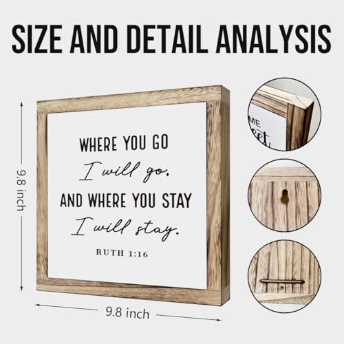 Christian Wood Decor, “Where You Go I Will Go” Ruth 1:16 Scripture Wall Art, Bible Verse Box Plaque 9.8×9.8in, Religious Home and Bedroom Decoration, Faith-Based Gift and Inspirational Decor - color: Christian 13