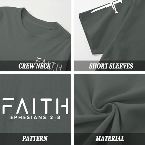 Christian Faith Cross Shirts for Men Jesus God Bible Verse Shirt Religious Inspirational Tshirts Graphic Cotton Tees - color: Deep Gray, size: X-Large
