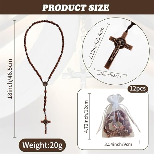 Bovemee Saint Benedict Medal Prayer Pocket Rosary Catholic Brown Wood Beads with Medalla de san benitol and Crucifix, 9 Inch - color: 12PCS Brown Benedict NK