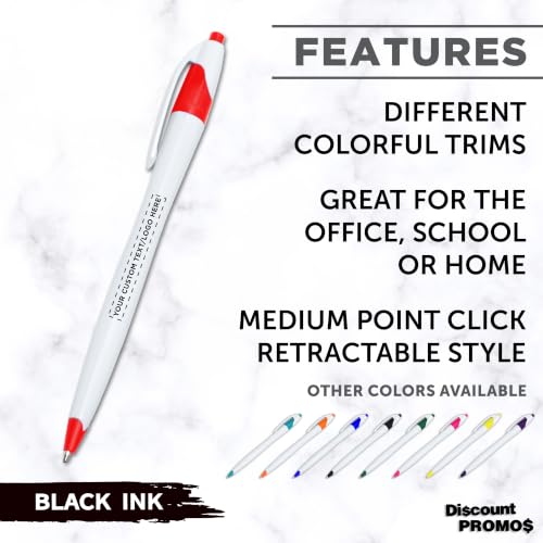 DISCOUNT PROMOS Personalized Ballpoint Pens, Bulk Packs of 4 to 5000 Pieces, Black Ink, Slim & Curvy Design, Retractable, Ideal for Office, Corporate Merchandise, Tradeshows - Red - color: - Custom - Red, size: Pack of 1 (Count options: 4–5,000)