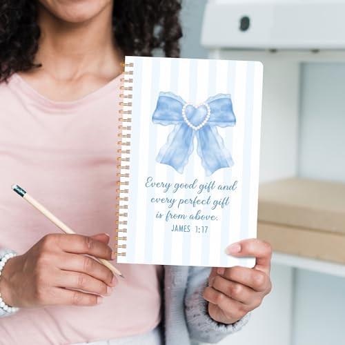 CNhoqc Blue Coquette Spiral Notebook, 4 Pcs Inspirational Bible Verse Bow