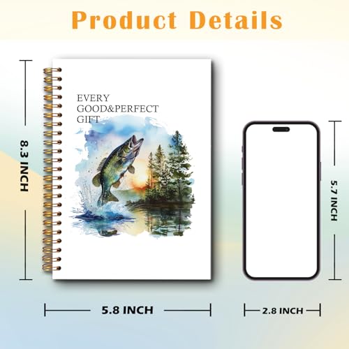 JINYO Bass Fish Christian Notebook for Men, Bass Fishing Journal Log Book, Gifts for Fishing Lovers Women Men, Nautical Lake Spiral Notebook 5.5x8.3 Inch - color: white