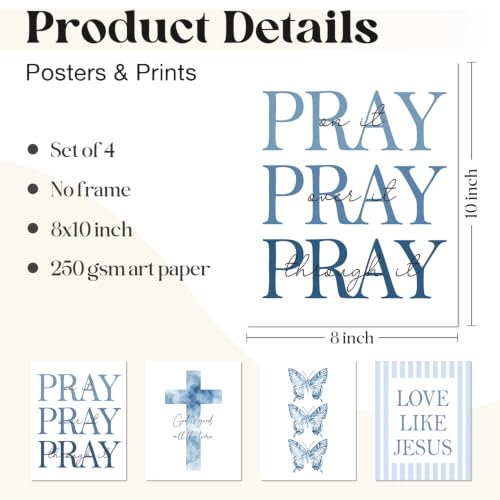 WEFKODO Christian Bible Verse Wall Art Decor Pray Posters 8x10 Unframed - color: Cross Blue Pray