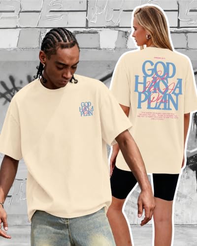 KUYIGO Men's Christian Faith Graphic T Shirt Scripture Crewneck Tee - color: Apricot, size: Large