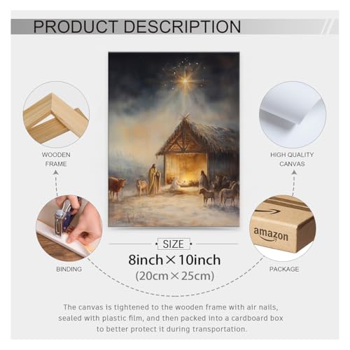 Religious Christian Posters Vintage Jesus Wall Art Nativity Scene Canvas Paintings 08x10 inch Framed Star of Bethlehem Artwork for Living Room Church Wall Decor - color: Multi-wframed, size: 10"L x 8"W