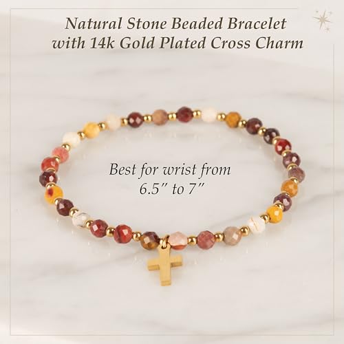 Gold Cross Bracelet for Women – Christian Bracelet with Natural Stone Beads, Gold Cross Bracelet for Women, Christian Jewelry and Spiritual Gifts, Inspirational Faith Based Religious Jewelry