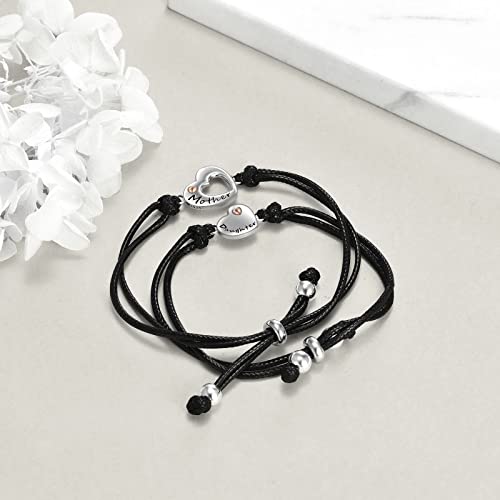 POPLYKE 925 Sterling Silver Infinity/Cow/Wing/Cross/Heart Bracelet for Mom and Daughter Jewelry Birthday - style: B-Mother daughter bracelet set 2