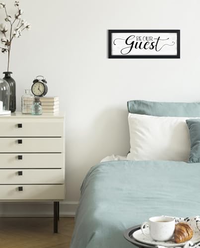 Be Our Guest Wall Decor: Guest Bedroom Sign Wall Decor Above Bed Small Wall Signs Hanging Rustic Farmhouse Wall Plaques Framed Inspirational Quotes Wall Art Decor for Guest Room 6" x 14.5" - color: Be Our Guest