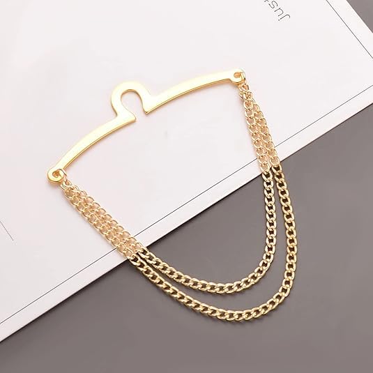 2Pcs Tie Chain for Men Classic with Double Single Gold Silver Elegant Chain Tie Cilp - color: double chain gold silver