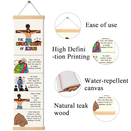 Easter Story Banner, Crucifixion of Jesus Banner, Sunday School Supplies, Canvas Wall Hanging Poster, Religious Artwork, Family Hanging of Scripture and Words Decorations 09 - color: Style 9