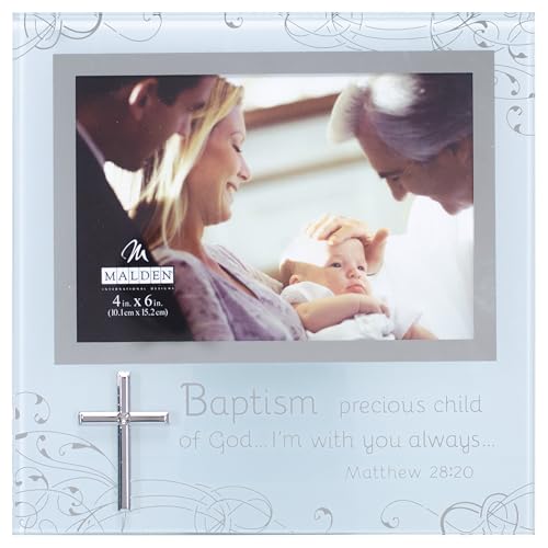 Malden International Designs Baptism 4x6 Mirrored and Frosted Glass Horizontal Picture Frame with Metal Silver Finished Border Quality Clear Glass Silver Mirror - style: Baptism