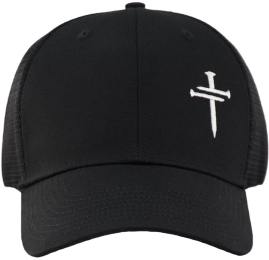 TSSGBL Christian Jesus Cross Hat- OSFM & XXL Big Head Fit, 3 Nails Faith Adjustable Mesh Trucker Cap, Ideal Gifts - color: Black-n, size: One Size