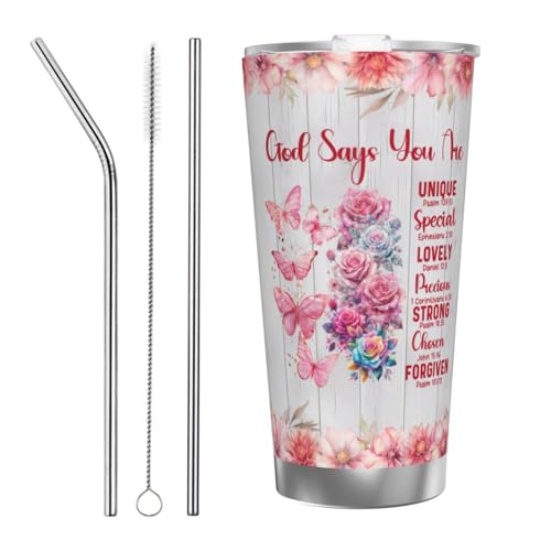 Christian Gifts for Women - Religious Gifts for Women - Birthday Gifts for Mom, Grandma, Sister, Friend, Coworker - Mothers Day Gifts - Inspirational Spiritual Catholic Gifts for Women - 20 Oz Tumbler - color: Straw Three-piece Set 3