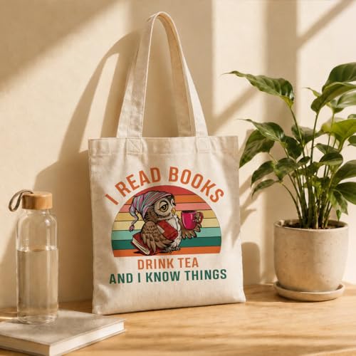 Reusable Canvas Grocery Bags, I Read Books Drink Tea And I Know Things, Funny Reusable Grocery Tote Bag, Aesthetic Bags, Canvas Tote Bag Gifts for Women Teacher - color: Style 19