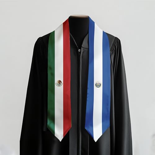 International Graduate Satin Sash Stole with National Flag Design - color: Mexico and El Salvador Flag