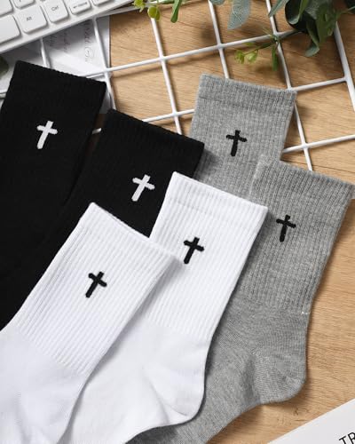 Shihanee 6 Pairs Cross Socks for Men Women - color: Black, White, Light Gray