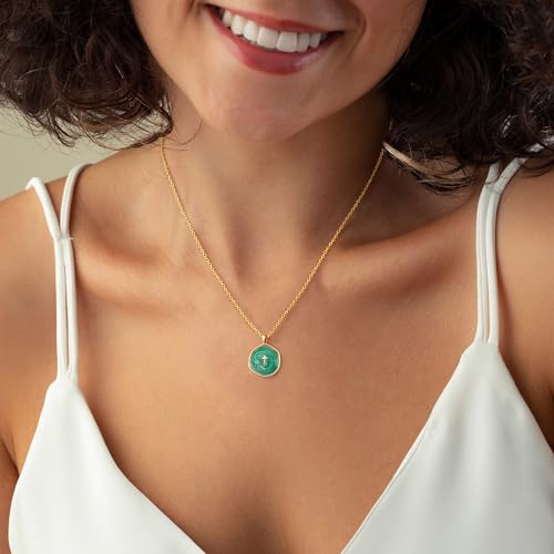 Robaice Cross Necklace for Women, Dainty 14K Gold Plated Cross Necklace - style: disc cross green
