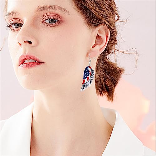 coadipress Angel Wing Earrings for Women Unique Silver Plated Fairy Feather Guardian Dangle Drop Hook Earrings Jewelry - color: American Flag Wing Earrings