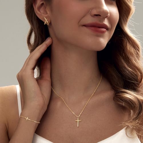 HAXIYA Cross Pendant Necklaces for Women Layered Cross Choker Faith Jewelry - style: Necklace/Bracelet/X Earrings 3Pcs-Gold