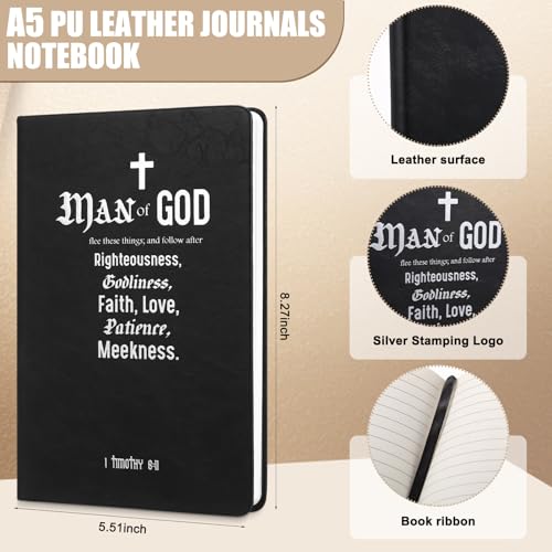 Qilery 5 Pcs Bible Journal Set Black Father's Day Christian Gifts for Women Men A5 Leather Notebook Inspirational Religious Prayer Journal with Pen Jesus Church Appreciation Gift Bible Study Supplies