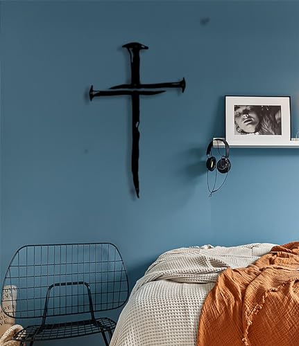 RESACO Wall Cross Jesus Crosses Wall Decor Religious Metal Wall Art Minimalist Decorations for Church Home Office Baptism Decor Gift for a Christian - size: 16.8"L x 10.3"W