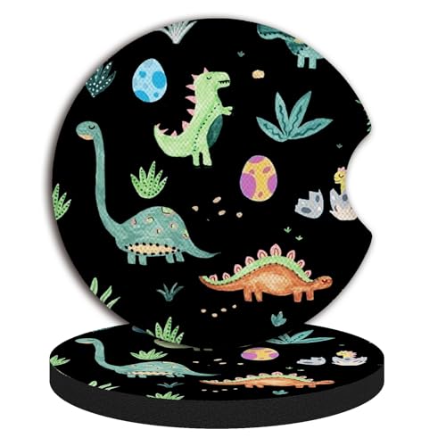 2 Packs Car Coasters for Cup Holders,Keep Cup Holders Clean and Dry,Drink Cup Car Holder Coasters with A Finger Notch,2.75in/7cm,Automotive Cup Holder Cute Dinosaur Graffiti Accessories for Women Men - color: Dinosaur Graffiti