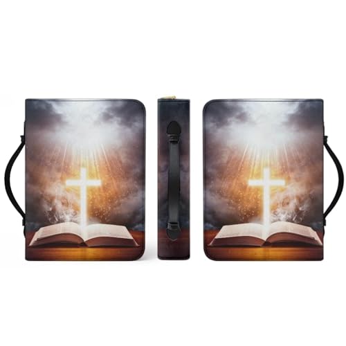 Leather Bible Cover for Girls and Women, Book Case Church Bible Protective with Handle and Zippered Pocket,Bible and Cross,Small - color: Bible and Cross, size: Small