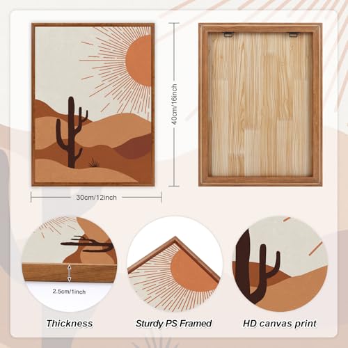 LHIUEM Southwest Wall Decor Cactus Pictures Art Set of 3(12”X16”)Boho Framed Wall Art Canvas Aztec Artworks Large Desert Wall Picture Sun Moon Symmetry Western Landscape Decorations for Bedroom Saloon - color: Sun Moon