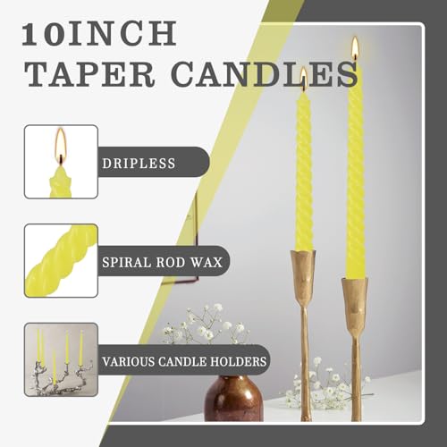 Yellow Spiral Taper Candles, 12 Pack 10 Inch Unscented - color: yellow-10"12pcs