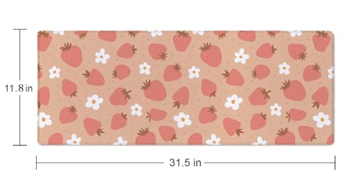 Strawberry and Daisy Pattern Desk Pad Pink Large Mouse Pad Gaming Mousepad Extended XL Keyboard Pad 31.5 x 11.8 in Laptop Computer Mouse Keyboard Mat for Office Desk Decor - color: Strawberry and Daisy Pattern