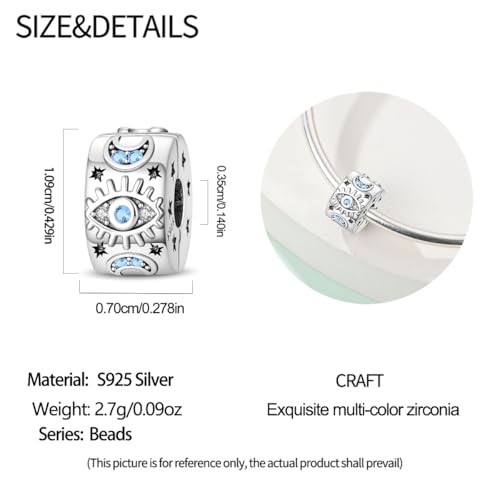 Clip Stopper Beads Fit For Pandora Bracelet, Spacer Charms For Bracelets - color: Evil Eye-2Pack