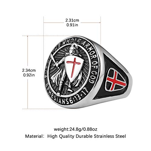 HZMAN Knights Templar Stainless Steel Rings for Men - color: Silver