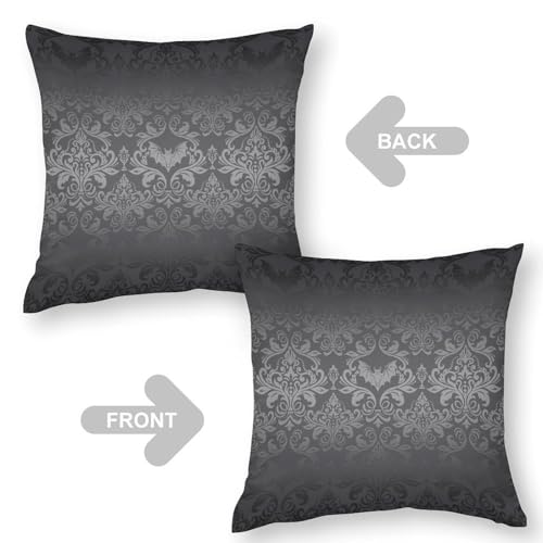 Black Damask Gothic Vintage Throw Pillow Cover Antique Floral Victorian Goth Couch Sofa Pillowcases Bat Bats Skull Bone Bohemian Pillows Cushion Case for Farmhouse Bed Chair 18x18inch - color: Damaskblack-1