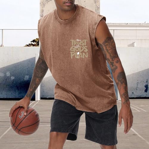 BINTEHGS Mens Sleeveless Graphic Tees Christian Tank Tops Workout Cut Off Shirt Acid Wash Gym Tanks Religious Faith Tee - color: Coffee, size: Medium