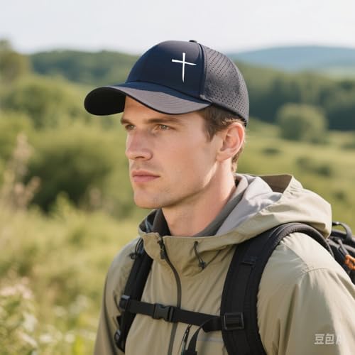 Christian Cross Hat for Men, Quick Dry Baseball Cap, Faith Gift Hats - color: Black